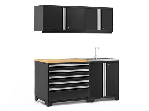 NewAge Pro Series 5 Piece Cabinet Set with Wall, Tool Drawer, Garage Sink Cabinet and 42 in. Worktop