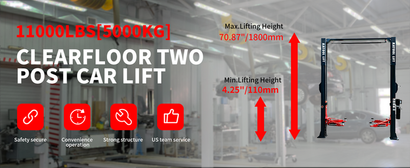 Katool KT-AS110D Two Post Asymmetrical Vehicle Lift 11,000lbs Single Point Lock Release