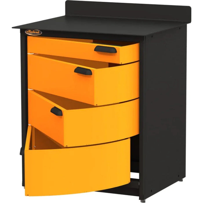 Swivel 2.5' Stationary Workbench with 4 Drawers, Powder Paint Black 7ga.