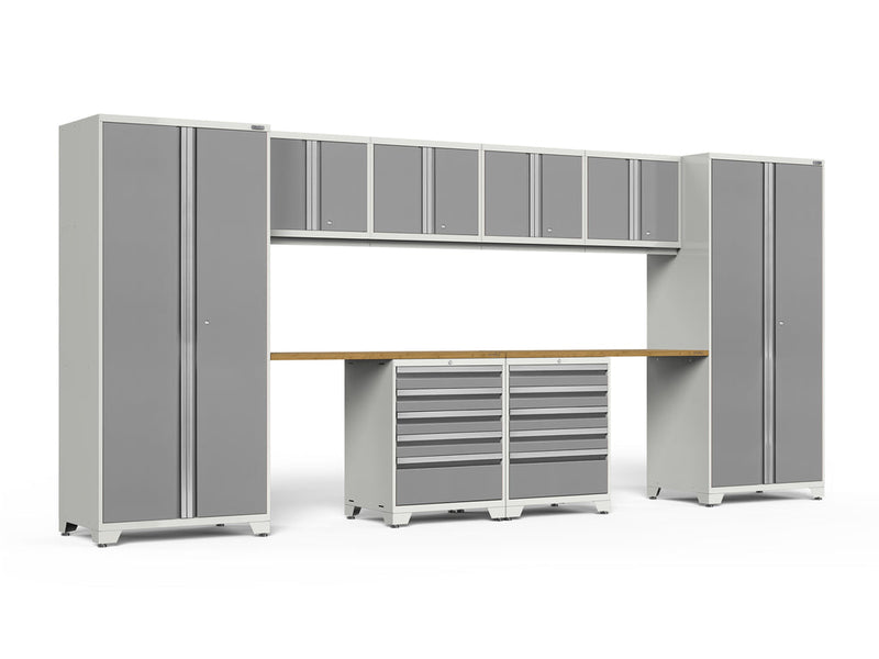 NewAge Pro Series 10 Piece Cabinet Set with Lockers, Wall, Tool Drawer Cabinets, and 56 in. Worktop