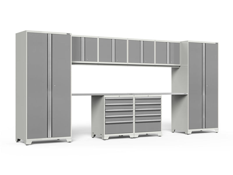 NewAge Pro Series 10 Piece Cabinet Set with Lockers, Wall, Tool Drawer Cabinets, and 56 in. Worktop