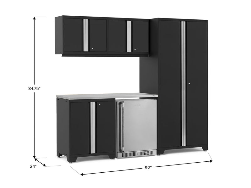 NewAge Pro Series 6 Piece Cabinet Set with Base, Wall Cabinet, Locker and Stainless Steel Door Fridge