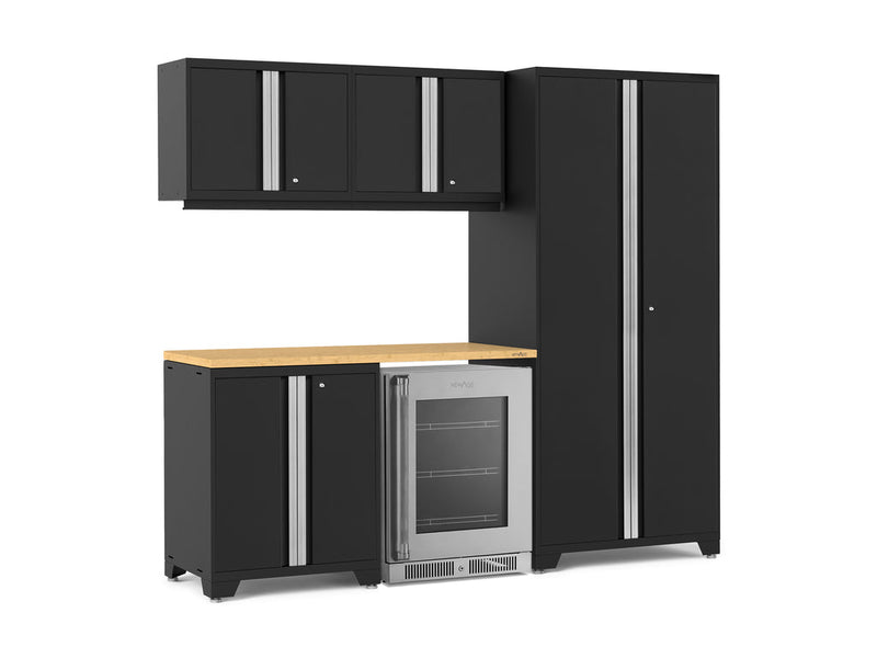 NewAge Pro Series 6 Piece Cabinet Set with Base, Wall Cabinet, Locker and Glass Door Fridge