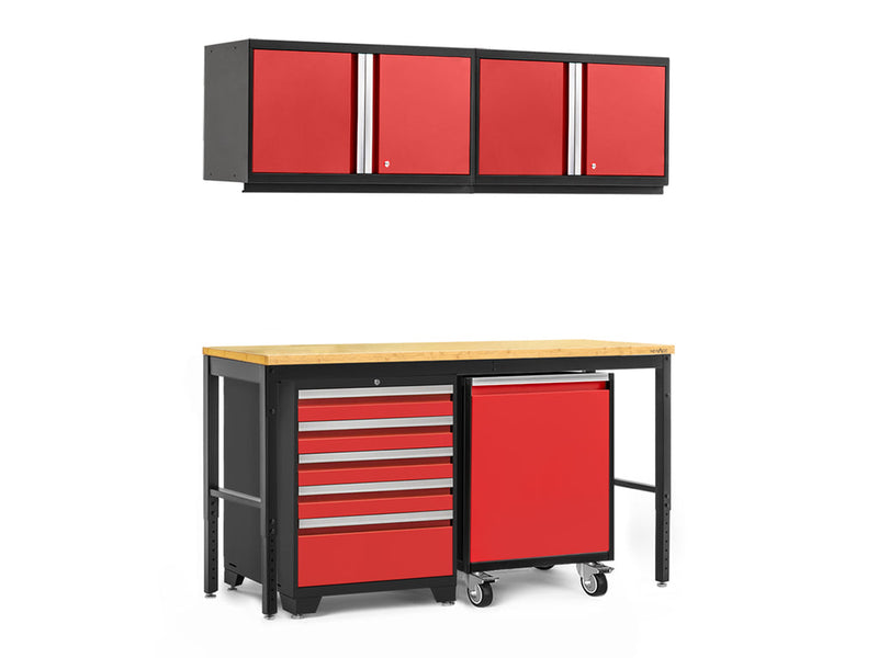 NewAge Pro Series 5 Piece Cabinet Set with Wall, Tool Drawer Cabinet, Mobile Utility Cart, and 84 in. Workbench