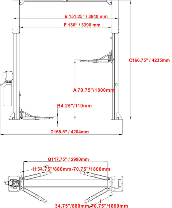 Katool KT-M120 Two Post Clear-floor Vehicle Lift 12,000lbs