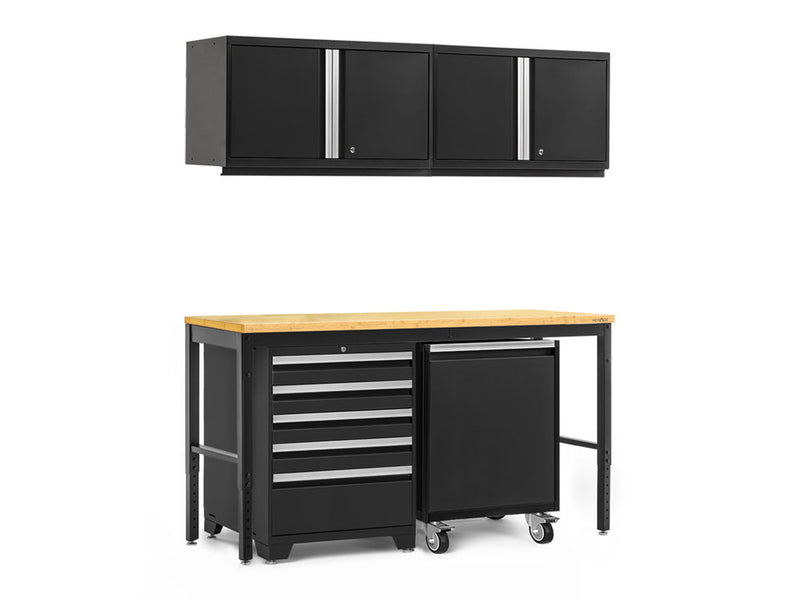 NewAge Pro Series 5 Piece Cabinet Set with Wall, Tool Drawer Cabinet, Mobile Utility Cart, and 84 in. Workbench