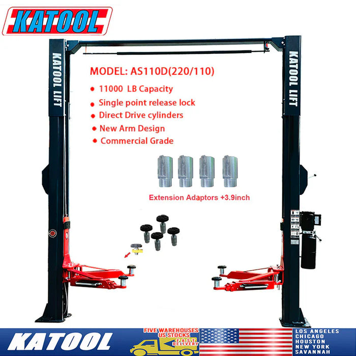 Katool KT-AS110D Two Post Asymmetrical Vehicle Lift 11,000lbs Single Point Lock Release