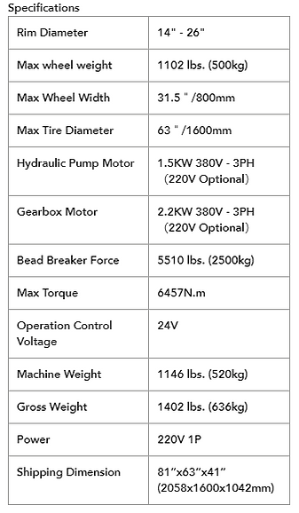 Aston® Truck Tire Changer Horizontal Designed ATC-3600