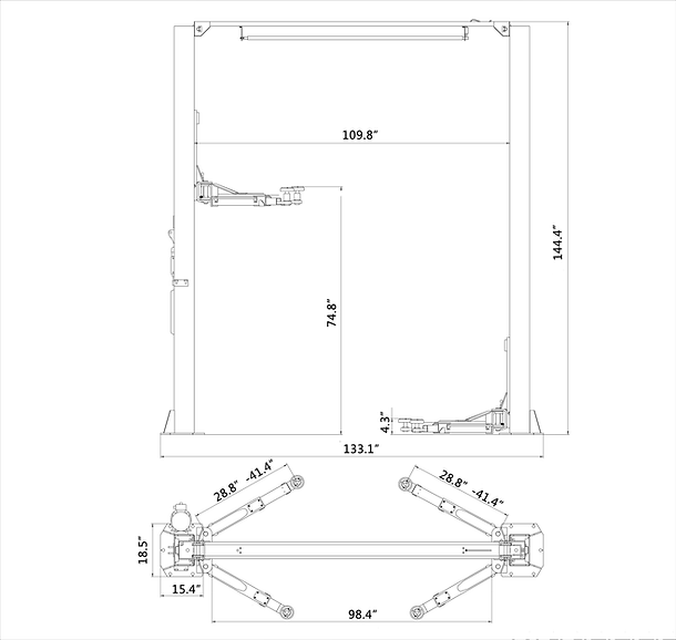 Aston® AL-100RH 2-Post Car Lift 10,000lbs. Symmetric Single Point Lock Release