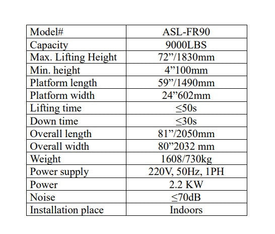 Aston® Full-Rise Scissor Lift 9000lbs 72" Electric Lock Release 220v ASL-FR9022