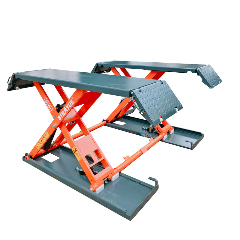 Stratus Extra Wide Commercial Grade 10,000 LBS Open Center Mobile Mid Rise Electric Safety Lock Release Scissor Vehicle Lift SAE-MS10000P