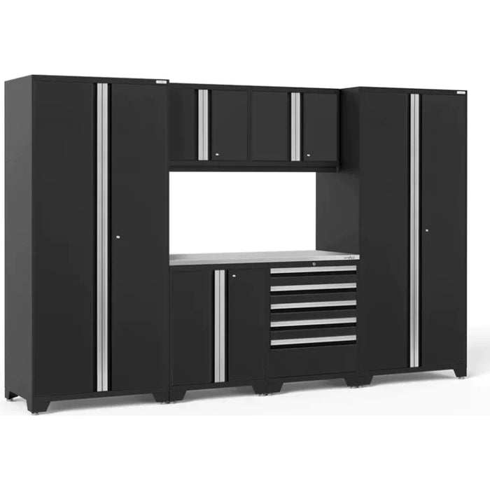 NewAge Pro 3.0 Series 7-Piece Cabinet Set With Base, Wall, Tool Drawer Cabinet, Lockers and 56 in. Worktop