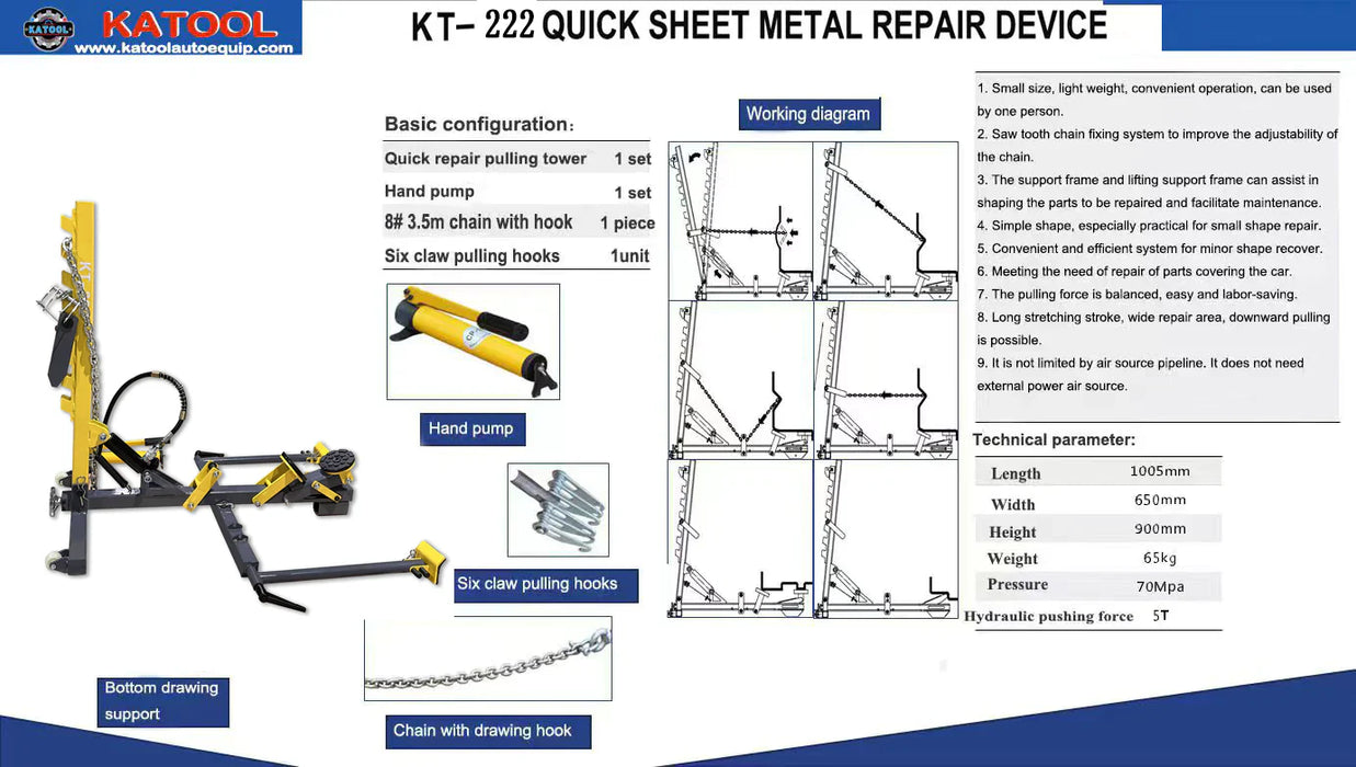 Katool KT-222 Auto Body Frame Puller Straightener (Free Hand Air Pump & Accessories)