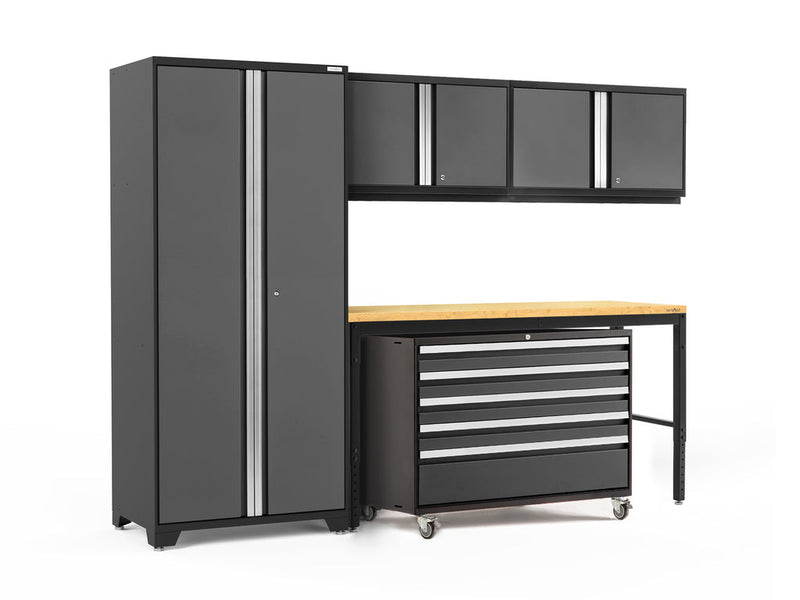 NewAge Pro Series 5 Piece Cabinet Set with Wall, Tool Cabinet, Locker and 84 in. Workbench