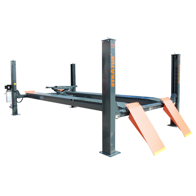 Stratus 4 Post 14,000 LBS Capacity Pneumatic Safety Lock Release Alignment Car Lift SAE-414A