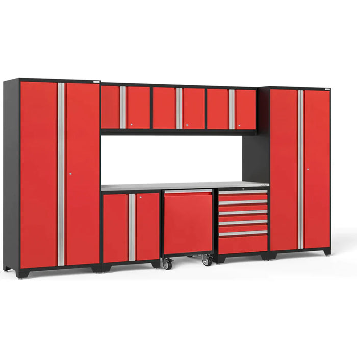 NewAge Pro 3.0 Series 9-Piece Cabinet Set With Wall, Base, Tool Drawer Cabinet, Lockers, Utility Cart and 84 in. Worktop