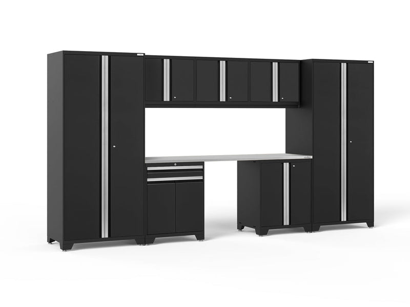 NewAge Pro Series 8 Piece Cabinet Set with Wall, Base, Multi-Function Cabinet, Lockers and 84 in. Worktop