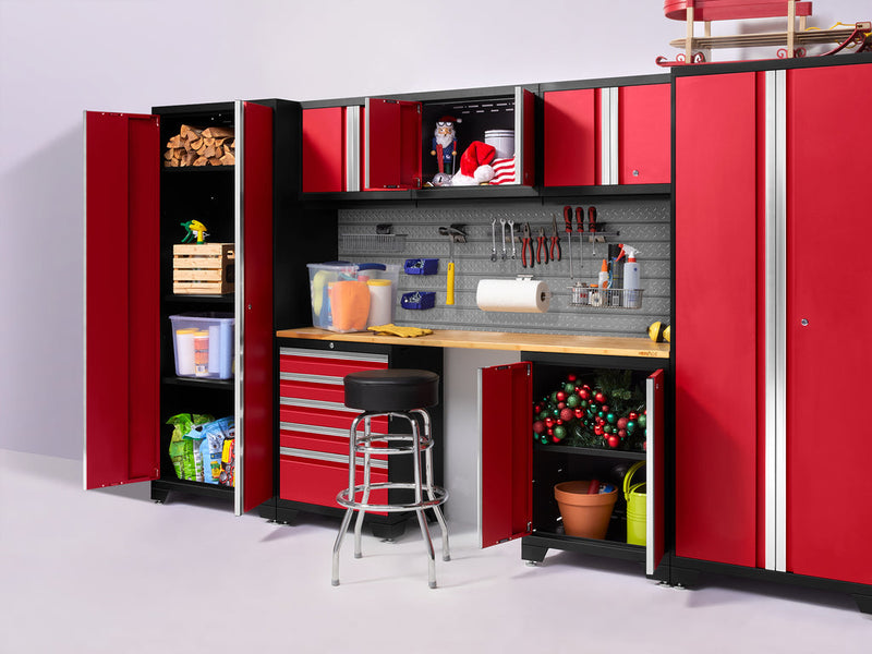 NewAge Pro Series 8 Piece Cabinet Set with Wall, Base, Tool Drawer Cabinet, Lockers and 84 in. Worktop